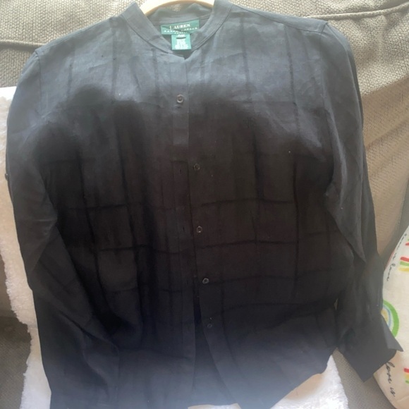 Lauren Ralph Lauren LRL Black 100% Silk Button Up Blouse Womens Size Petite M - Picture 1 of 9